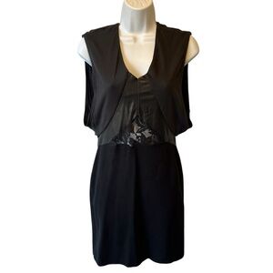 All Saints Mini sleeveless dress US 4 Black Leather Lace V-neck Full zip back